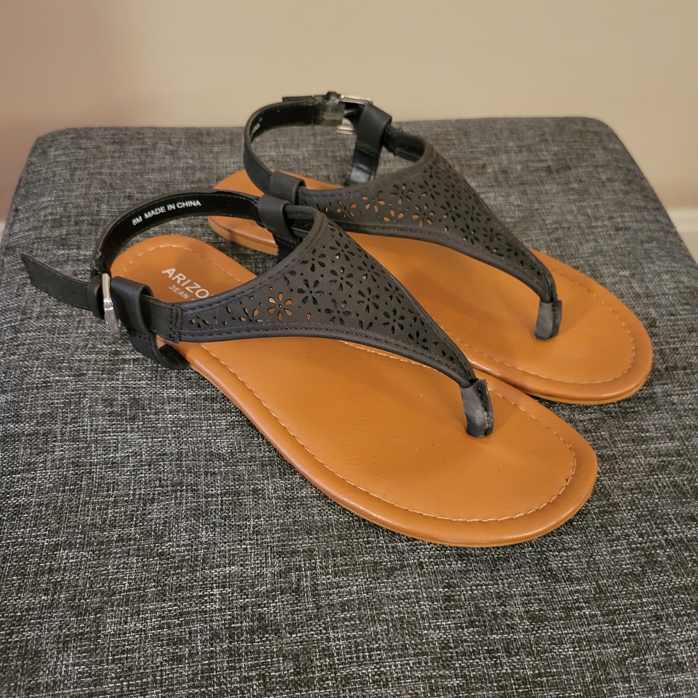 Arizona Jean Company Women's Black and Tan Floral Sandals, 8